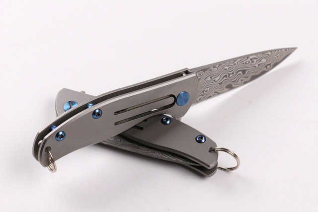 Mini Damascus Titanium handle no lock keychain knife UD2103355